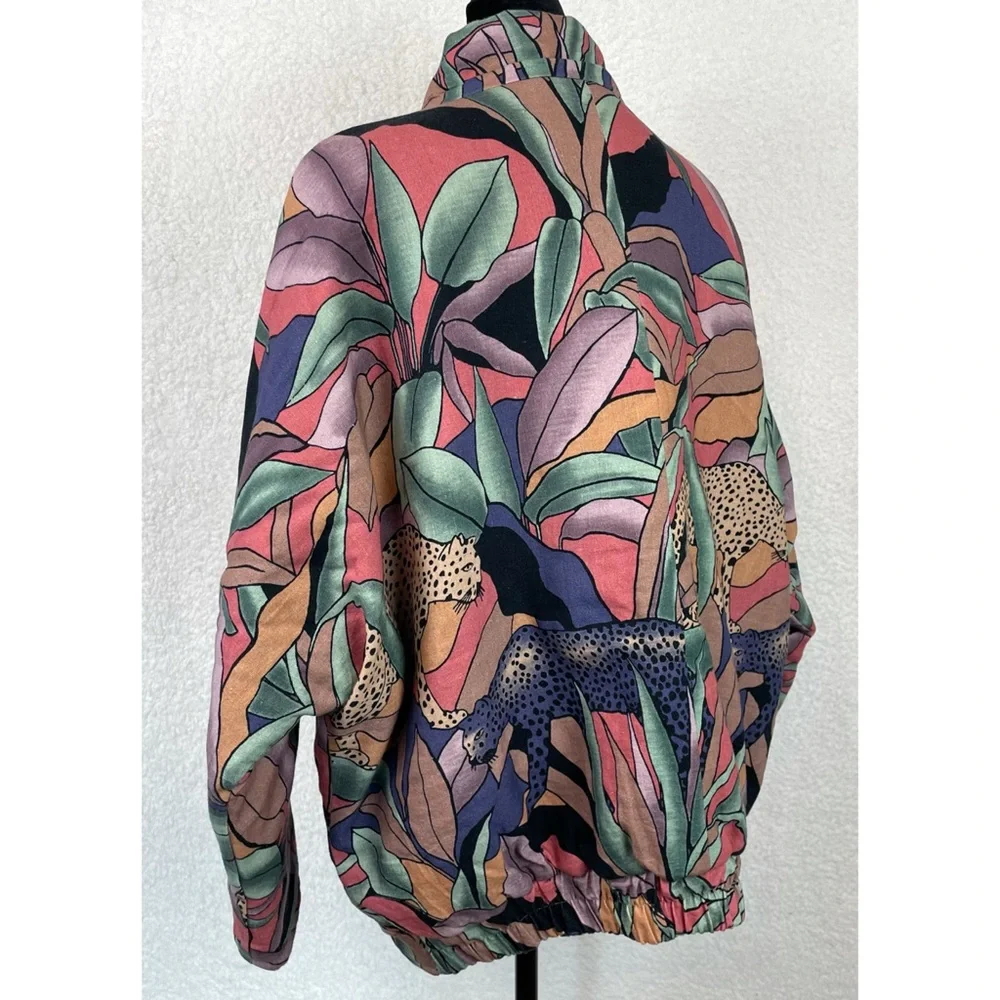 MARI + FÄTOU • Ayah Cats and Leaves Print Oversized Bomber Jacket, S/M - Picture 6 of 16